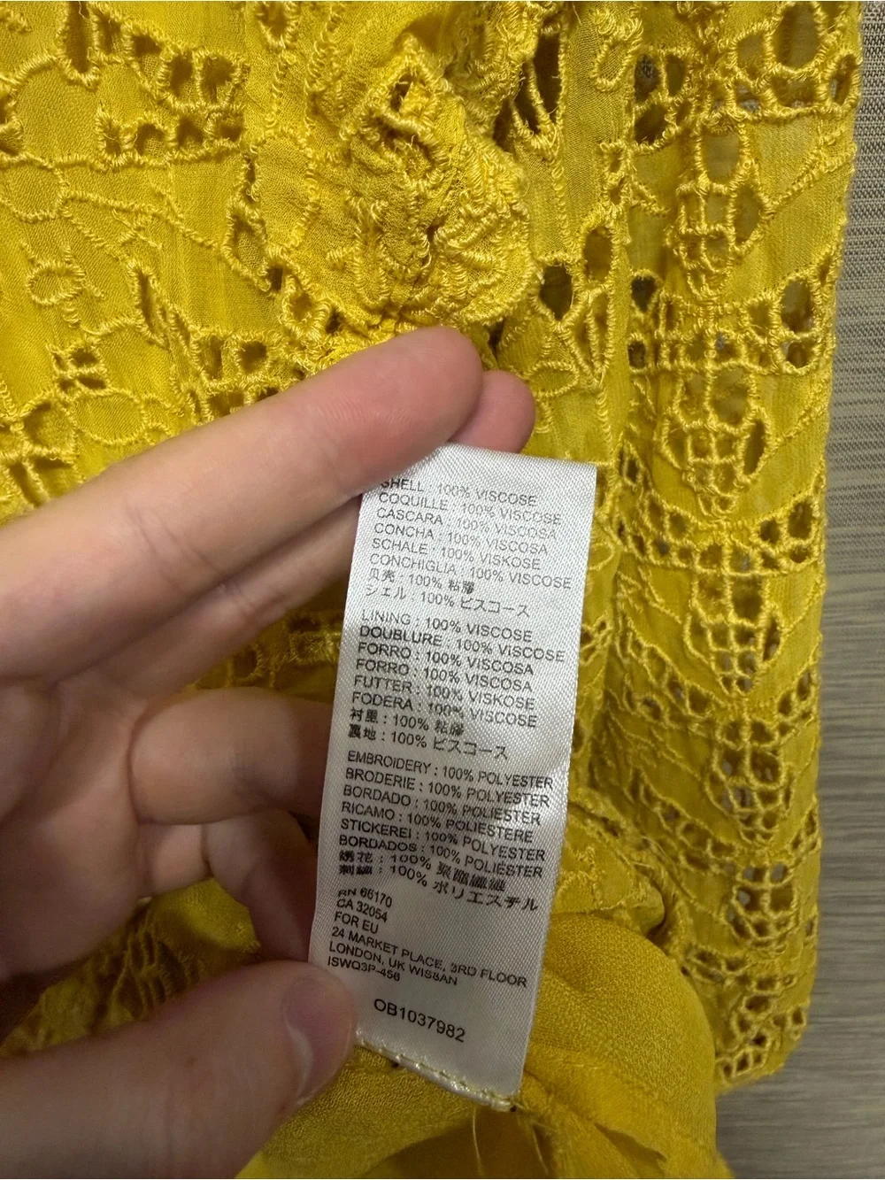 Anthropologie Clementine Yellow Lace Eyelet Ruffle Peasant Blouse Women’s 10